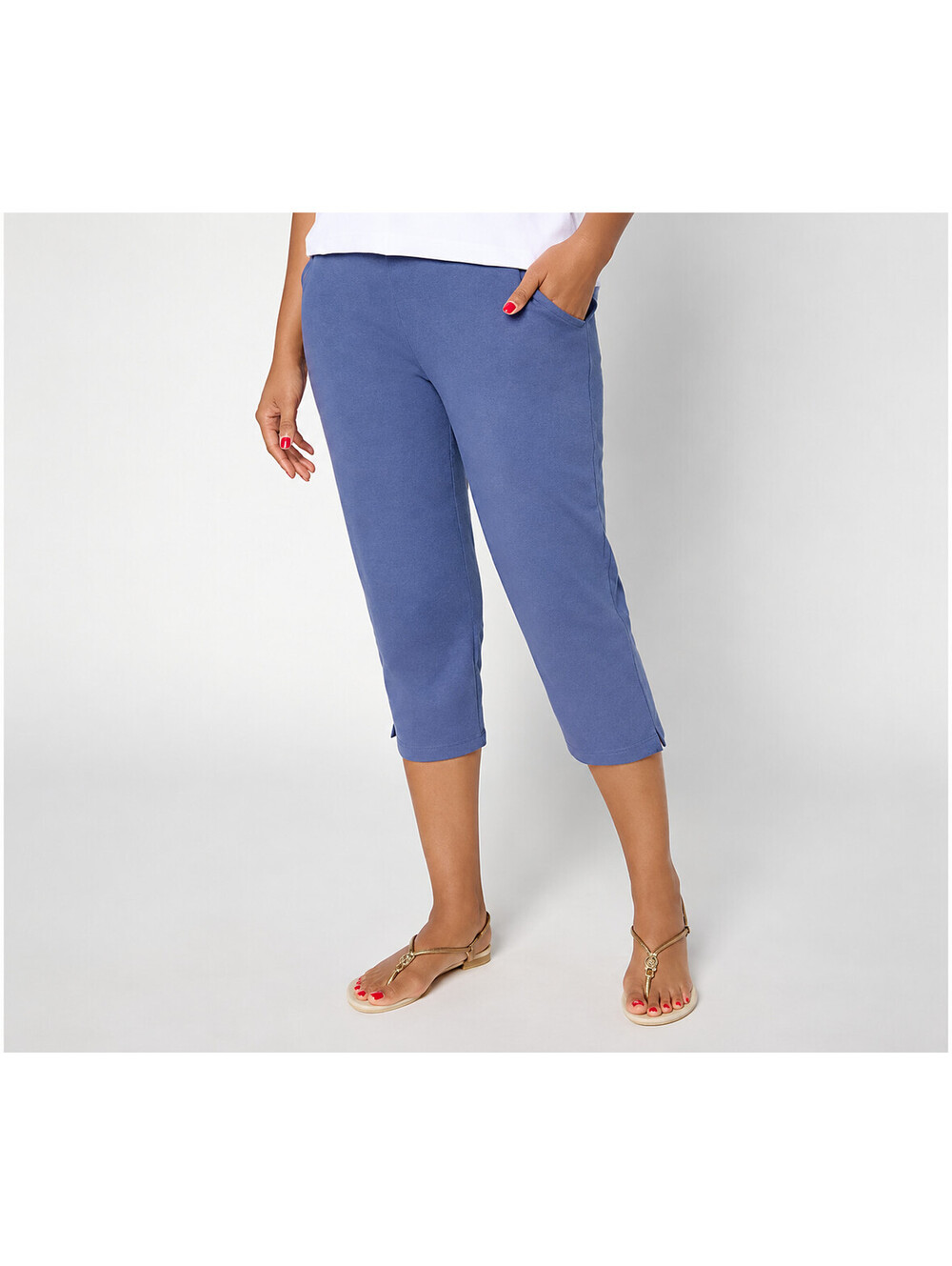 Denim & Co. Regular Duo Stretch Capri Pants with Pockets Indigo,Size 1X